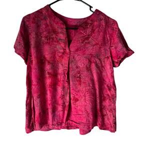 Y2K Women's Medium Pink Floral Lightweight Rayon Short Sleeve Top